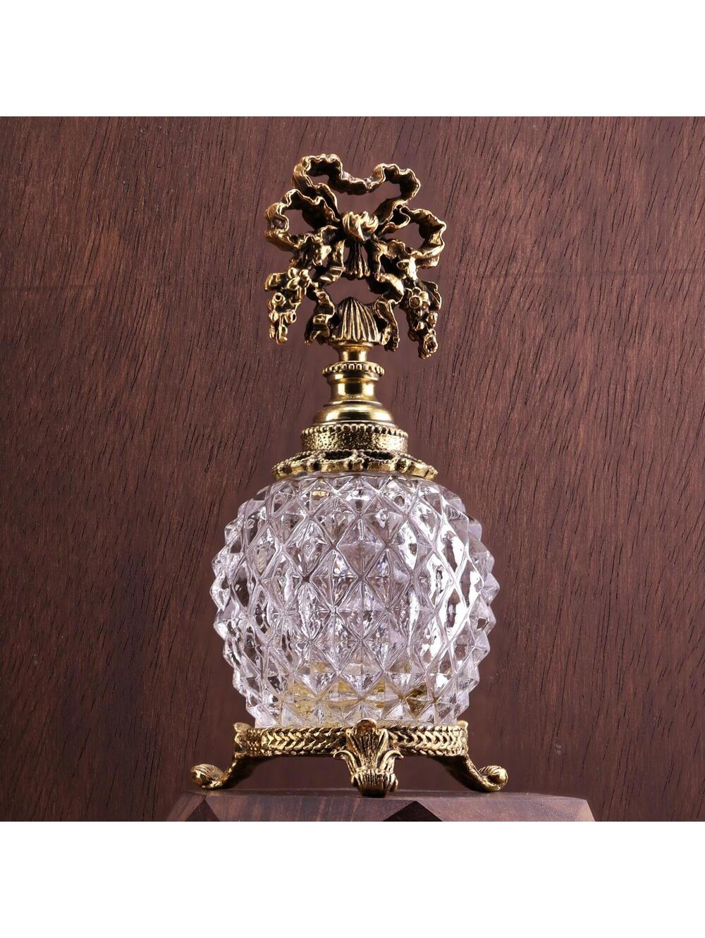 Vintage Hollywood Regency Ormolu Cut Glass Perfume Bottle with HTF Bow Topper